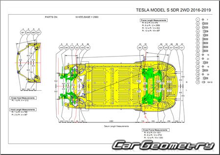 Tesla Model S (2WD и AWD) 2012-2020 Body dimensions