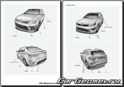 Kia Rio Sedan (FB) 2017–2022 and Kia Rio X-Line (FB) 5DR Hatchback Body dimensions