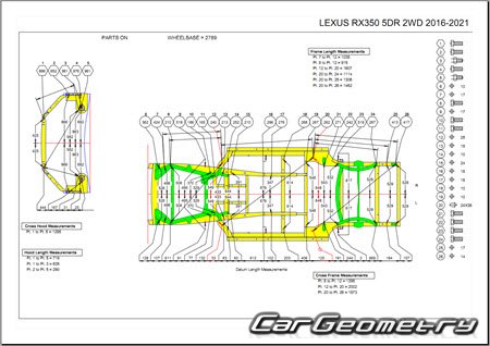 Lexus RX200T, RX350 2015-2021 Body dimensions