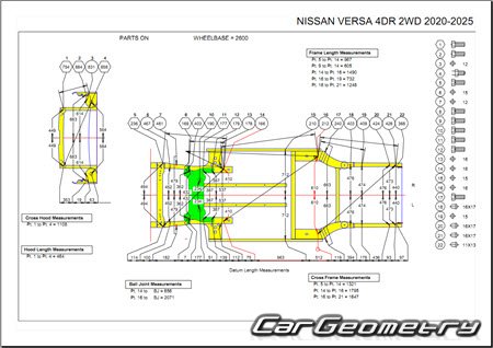 Nissan Versa Sedan (N18) 2019-2028 Body dimensions