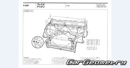 Toyota Allion & Toyota Premio (T240 T245) 2001-2007 (RH Japanese market) Body dimensions