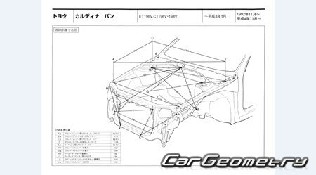 Toyota Caldina Van (T19#V) 1992–2002 (RH Japanese market) Body dimensions