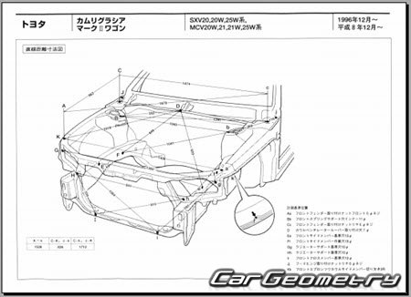 Toyota Camry Gracia (MCV2#, SXV2#) 1996-2001 (RH Japanese market) Body dimensions