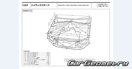 Toyota Hilux Surf (N210) 2002-2009 (RH Japanese market) Body dimensions