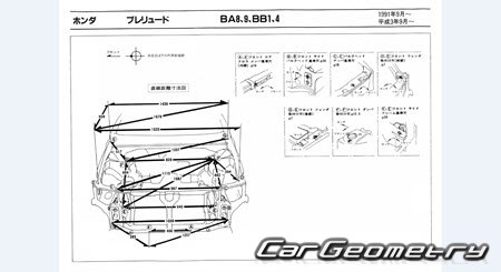 Honda Prelude (BA8 BA9 BB1 BB4) 1992-1996 (RH Japanese market) Body dimensions