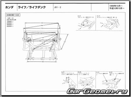 Honda Life (JB1 JB2) & Life Dunk (JB3 JB4) 1998-2003 (RH Japanese market) Body dimensions