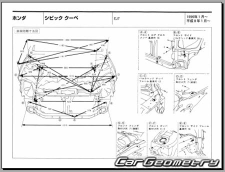 Honda Civic (EJ7) 1996-2000 (RH Japanese market) Body dimensions