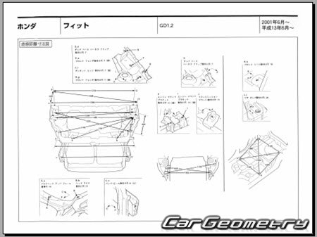 Honda Fit (GD1 GD2 GD3 GD4) 2001-2007 (RH Japanese market) Body dimensions