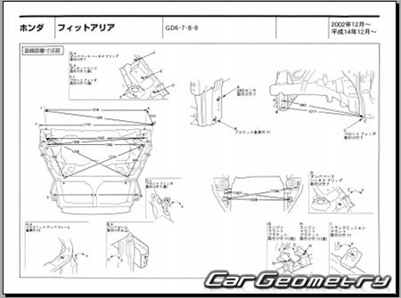 Honda Fit Aria (GD6 GD7 GD8 GD9) 2002-2009 (RH Japanese market) Body dimensions