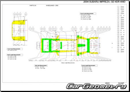 Subaru Impreza (GG GD) 2003-2005 (RH Japanese market) Body dimensions