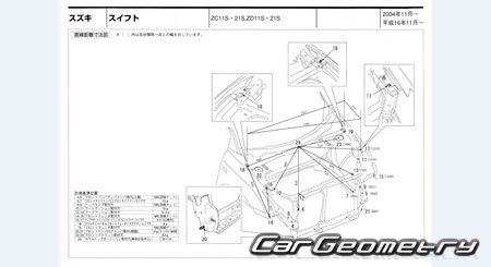 Suzuki Swift (ZC11 ZC21 ZD11 ZD21) 2004-2010 (RH Japanese market) Body dimensions