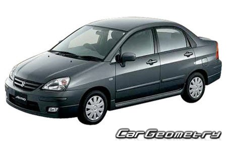 Suzuki Aerio (RA21S RB21S) 2001-2007 Body dimensions