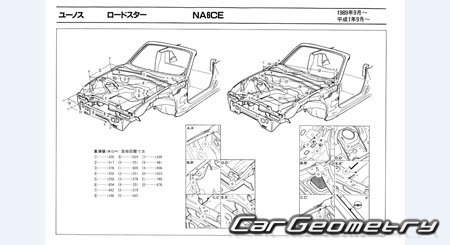 Mazda Roadster & Eunos Roadster (NA6CE) 1989-1997 (RH Japanese market) Body dimensions