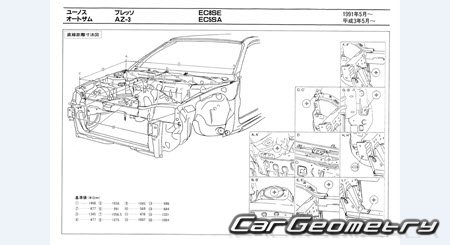 Mazda Autozam AZ-3 (EC5SA) & Eunos Presso (EC8SA) 1991–1998 (RH Japanese market) Body dimensions