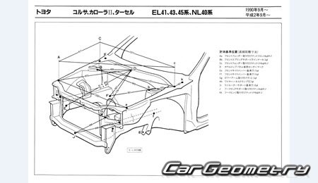 Toyota Corsa & Corolla II & Tercel (EL40) 1990-1994 (RH Japanese market) Body dimensions