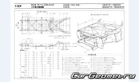 Toyota Celica (A60) 1981-1985 (RH Japanese market) Body dimensions