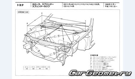 Toyota Corolla & Sprinter (E110) 1995-2000 (RH Japanese market) Body dimensions