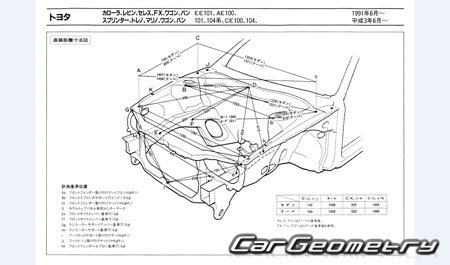 Toyota Corolla Ceres & Sprinter Marino 1992-1998 (RH Japanese market) Body dimensions