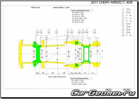 Chery Arrizo 7 (M16) 2013-2018 Body dimensions