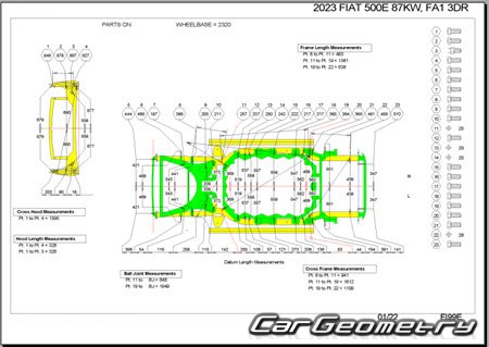 Fiat 500e (332) 2021-2027 Body dimensions