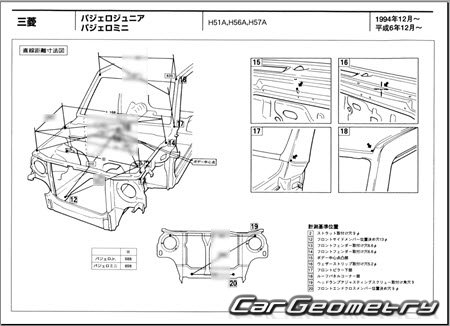 Mitsubishi Pajero Jr & Pajero Mini 1994-1998 (RH Japanese market) Body dimensions