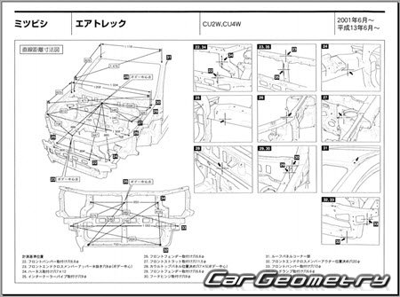 Mitsubishi Airtrek (CU2W CU4W) 2001–2005 (RH Japanese market) Body dimensions