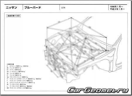 Nissan Bluebird (U14) 1996–2001 (RH Japanese market) Body dimensions